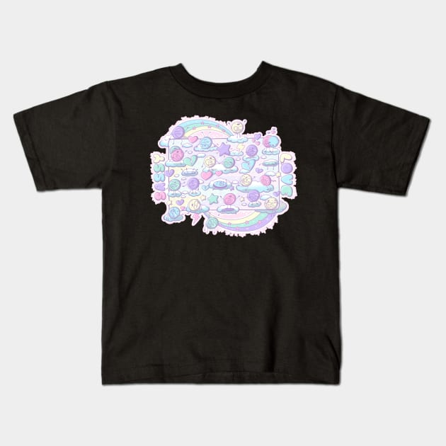 Cute sassy love hearts on clouds in kawaii style Kids T-Shirt by studiomogwai